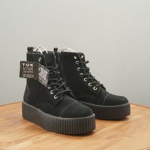 TUK Womens Viva Creepers Mondo Boots Lace Up Black Suede Size 9